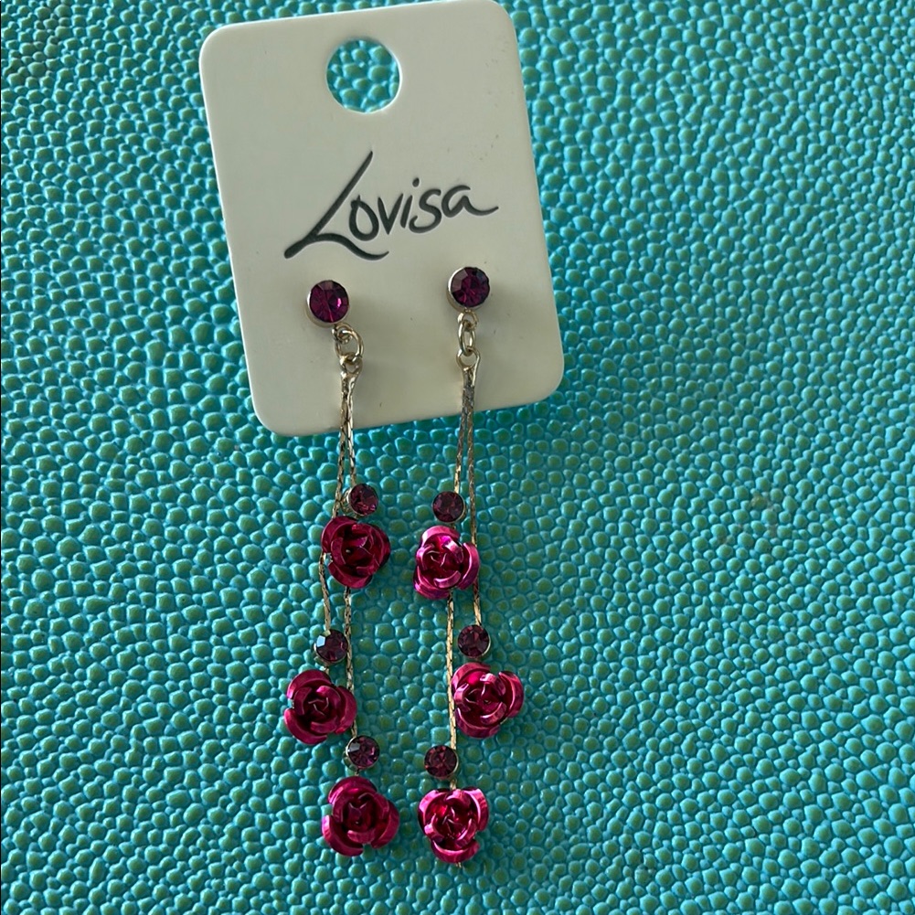Nwt Pink And Gold Rose Drop Earrings 12$